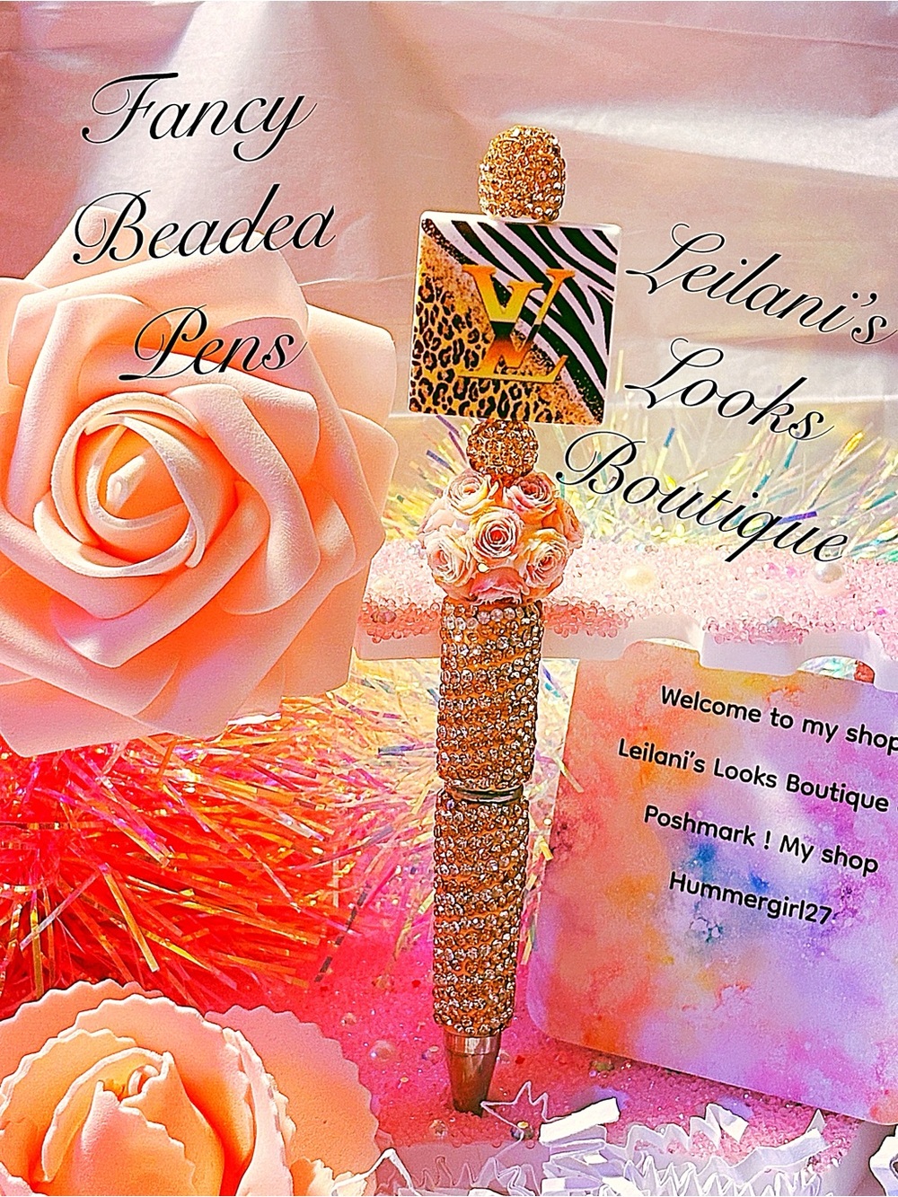 Fancy beaded Pen/gifts/leopard and zebra print square/flowers beads